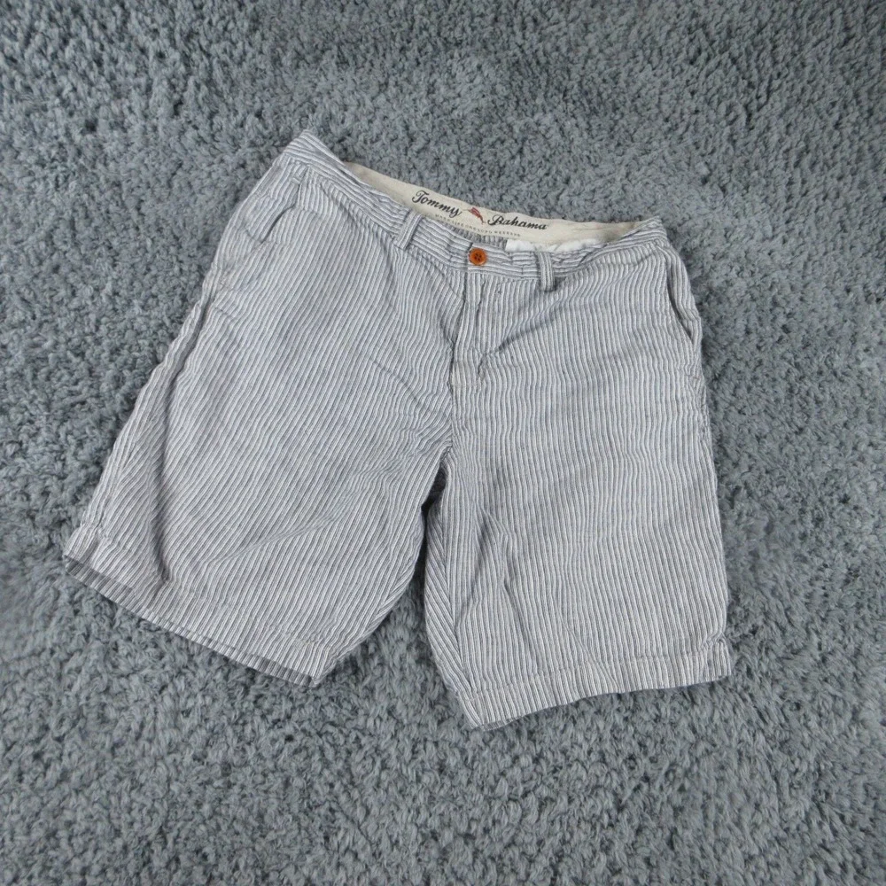 Tommy Bahama Shorts Mens 35 Blue Striped Linen Chino 34x9*